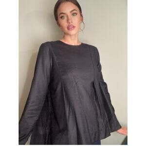 KAELEN Navy Blouse Pleated Perfection Wool Tucked Top Maternity ~ Sz M ~ NWT